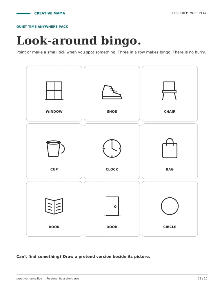 Actual printable page from Quiet Time Anywhere Pack
